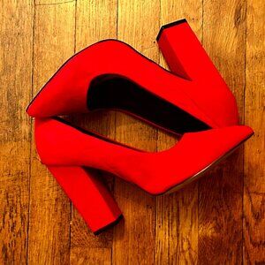 ASOS Almond Toe Faux Suede Pumps in Candy Apple Red Size 9W